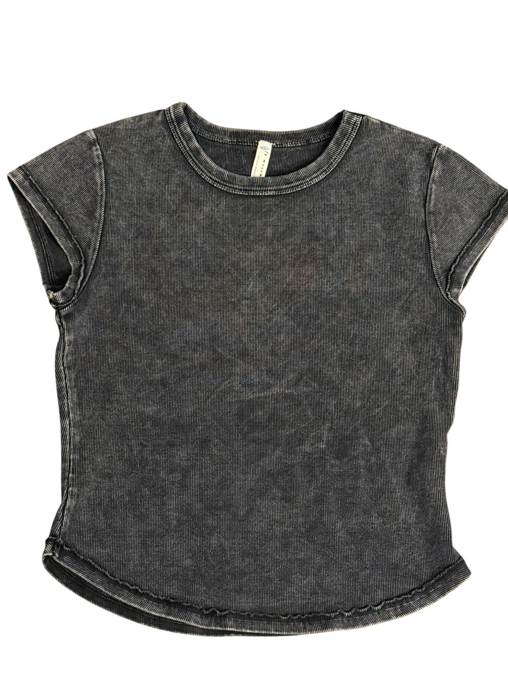 Free People We The Free Ribbed Acid Wash Baby Tee Gray Size Large